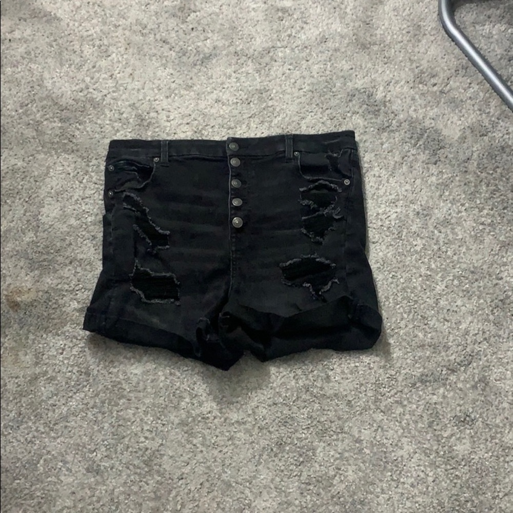 Black ripped jeans shorts